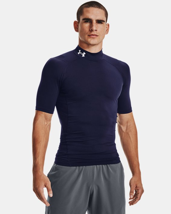 Men's HeatGear® Compression Mock Short Sleeve, Blue, pdpMainDesktop image number 0